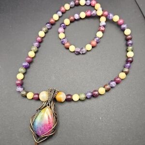 Necklace — Solar Quartz, Amethyst, Jade, Honey Calcite, Sugilite & Bloodstone